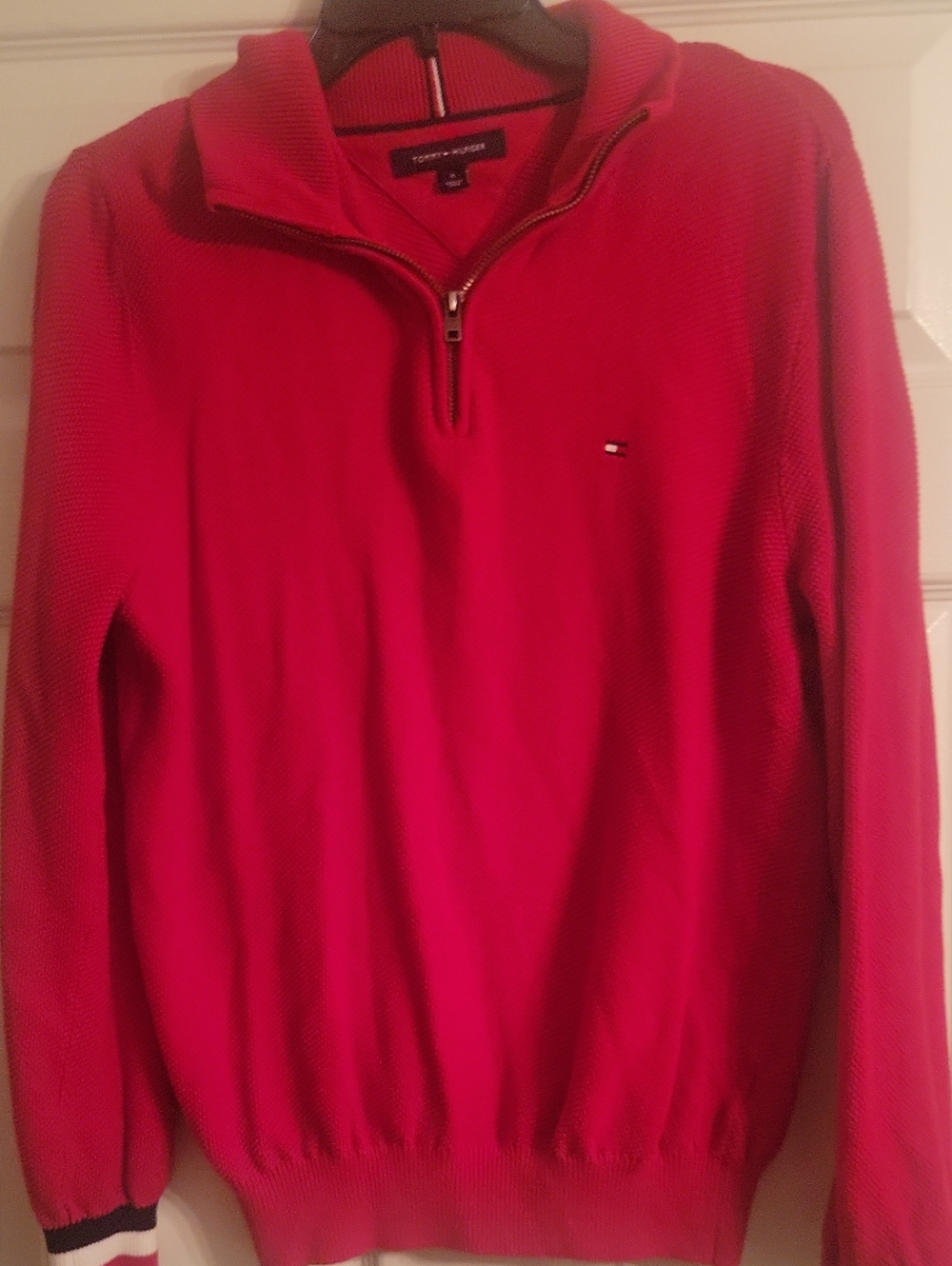Tommy Hilfiger Men’s Red Zip-Front Sweater with Logo Worn Once..